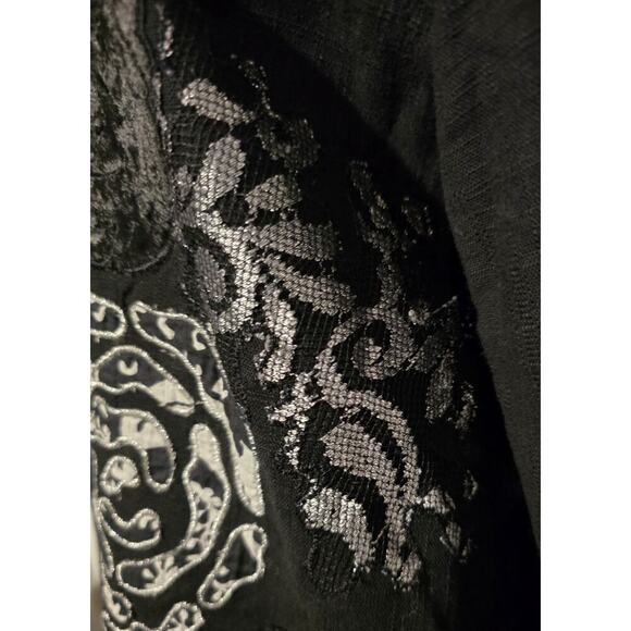 Choices Black Art to Wear Lined Kimono Jacket Silver Velvet Embroidered Dressy M - Picture 8 of 11